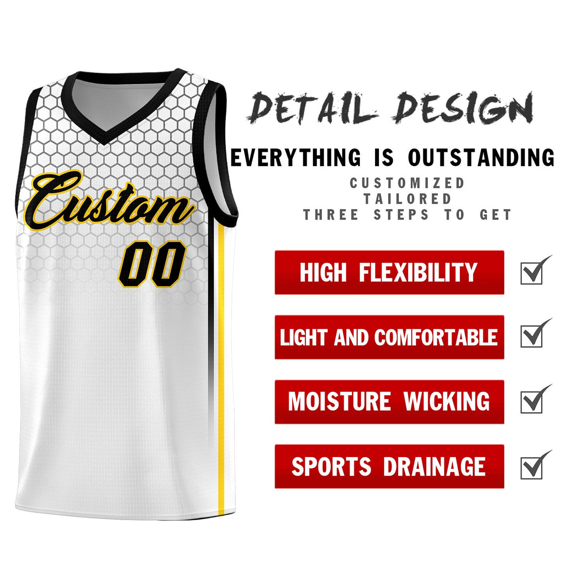 Custom White Personalized Honeycomb Pattern Sports Uniform Basketball Jersey