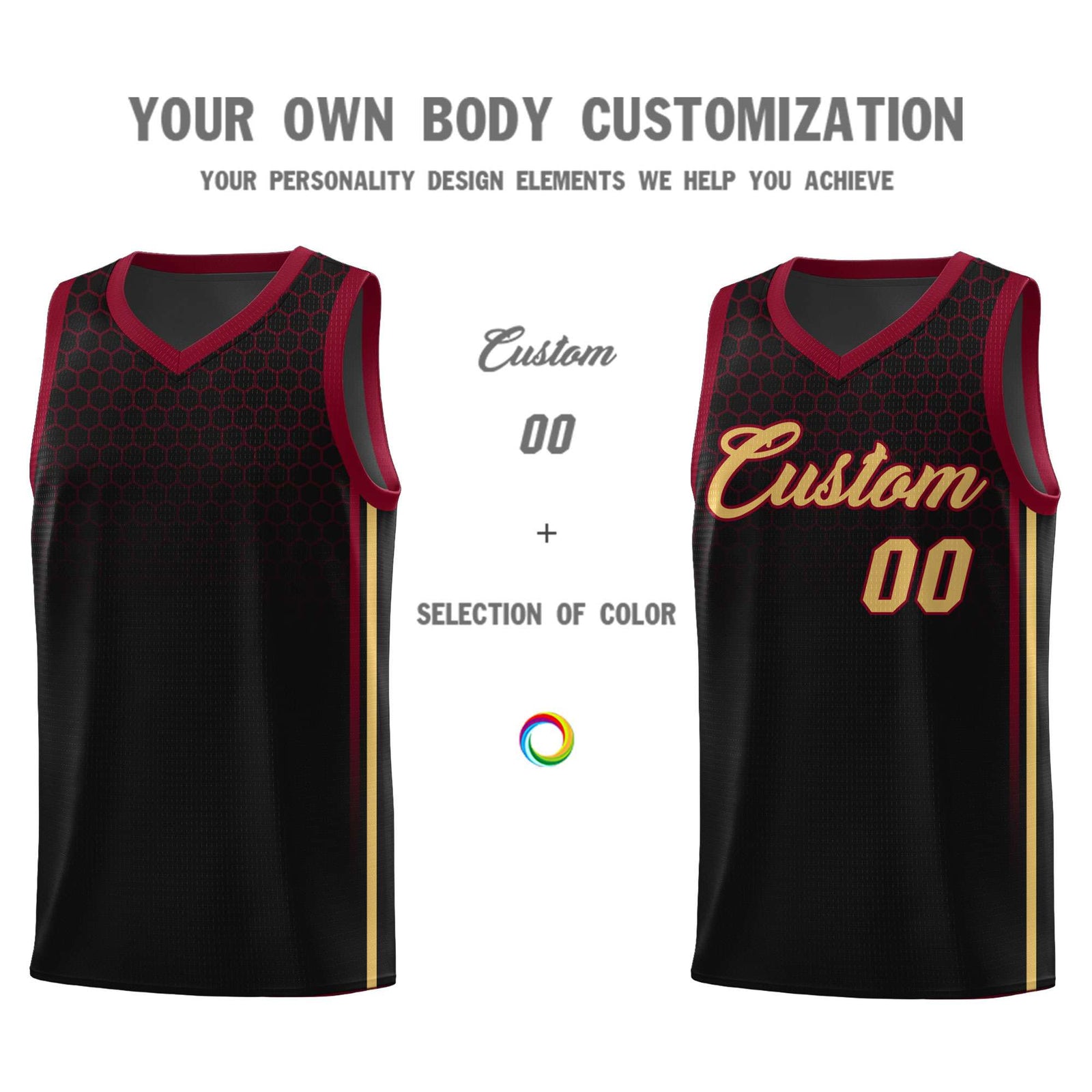 Custom Black Personalized Honeycomb Pattern Sports Uniform Basketball Jersey