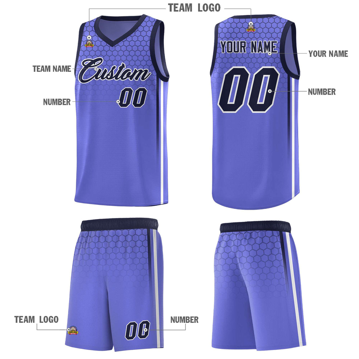 Custom Purple Personalized Honeycomb Pattern Sports Uniform Basketball Jersey