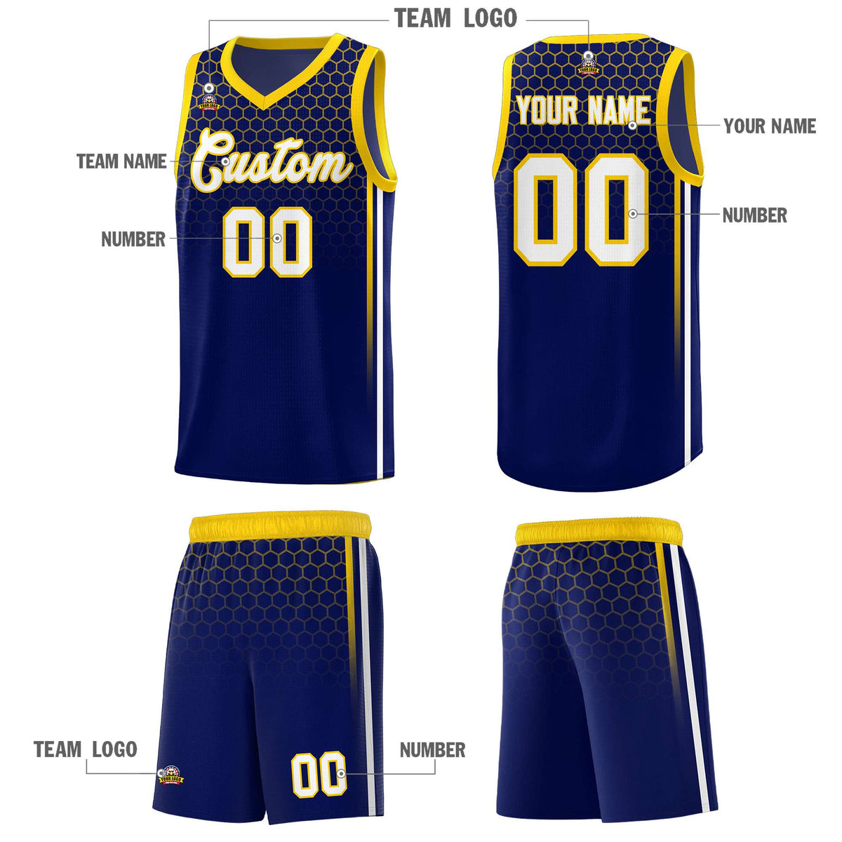 Custom Navy Personalized Honeycomb Pattern Sports Uniform Basketball Jersey