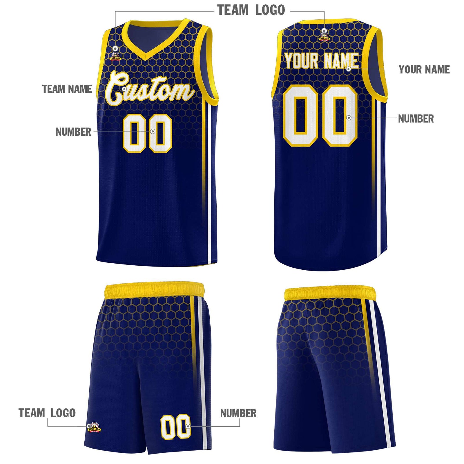 Custom Navy Personalized Honeycomb Pattern Sports Uniform Basketball Jersey