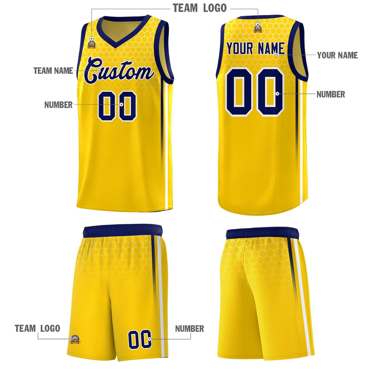 Custom Gold Personalized Honeycomb Pattern Sports Uniform Basketball Jersey