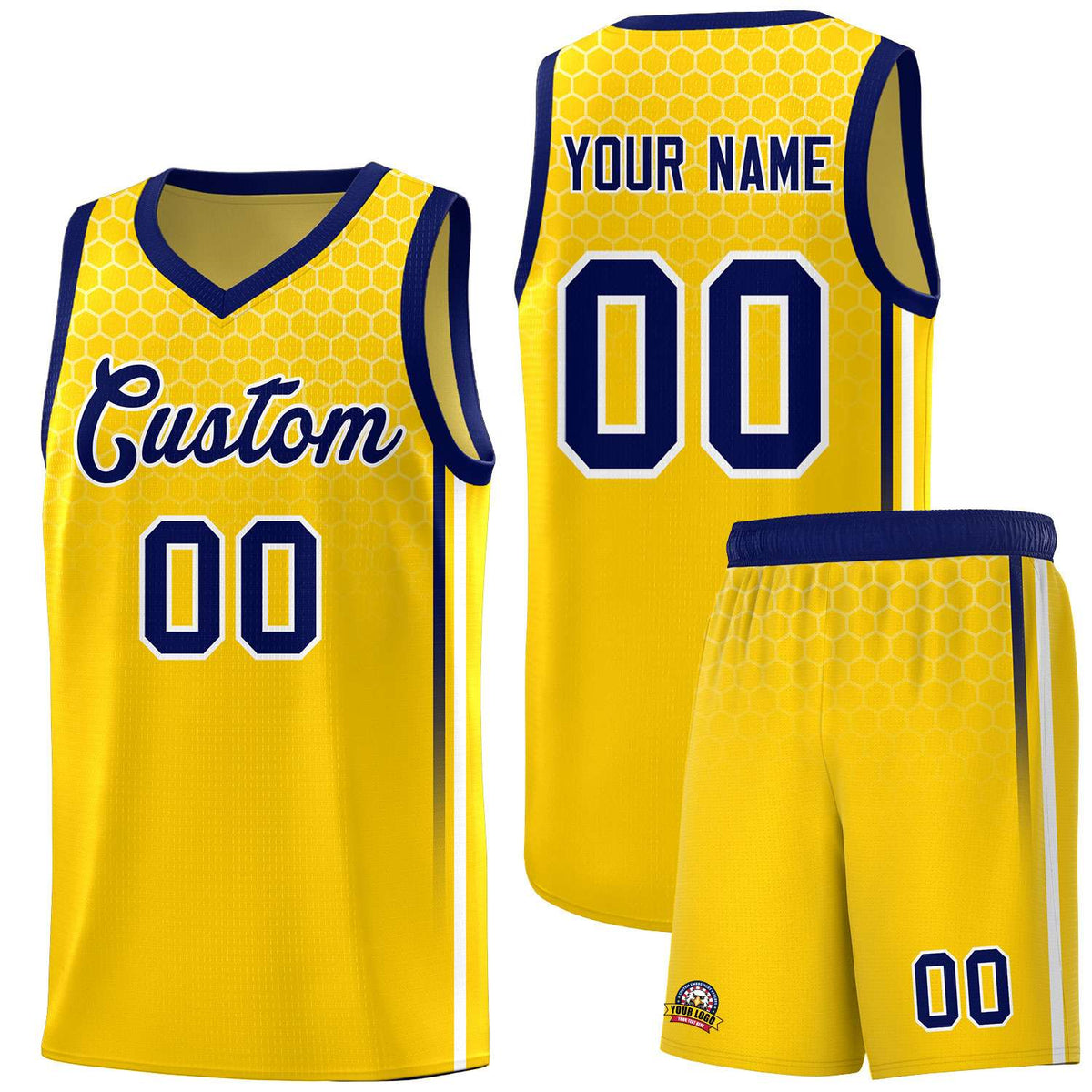 Custom Gold Personalized Honeycomb Pattern Sports Uniform Basketball Jersey