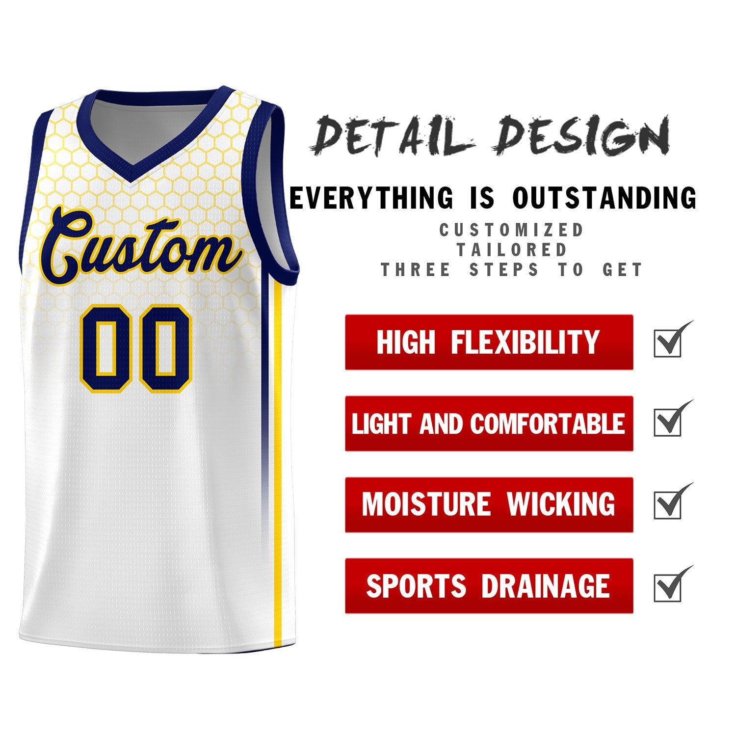 Custom White Personalized Honeycomb Pattern Sports Uniform Basketball Jersey