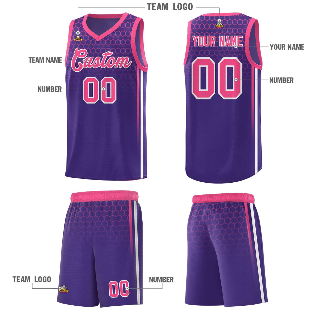 Custom Purple Personalized Honeycomb Pattern Sports Uniform Basketball Jersey