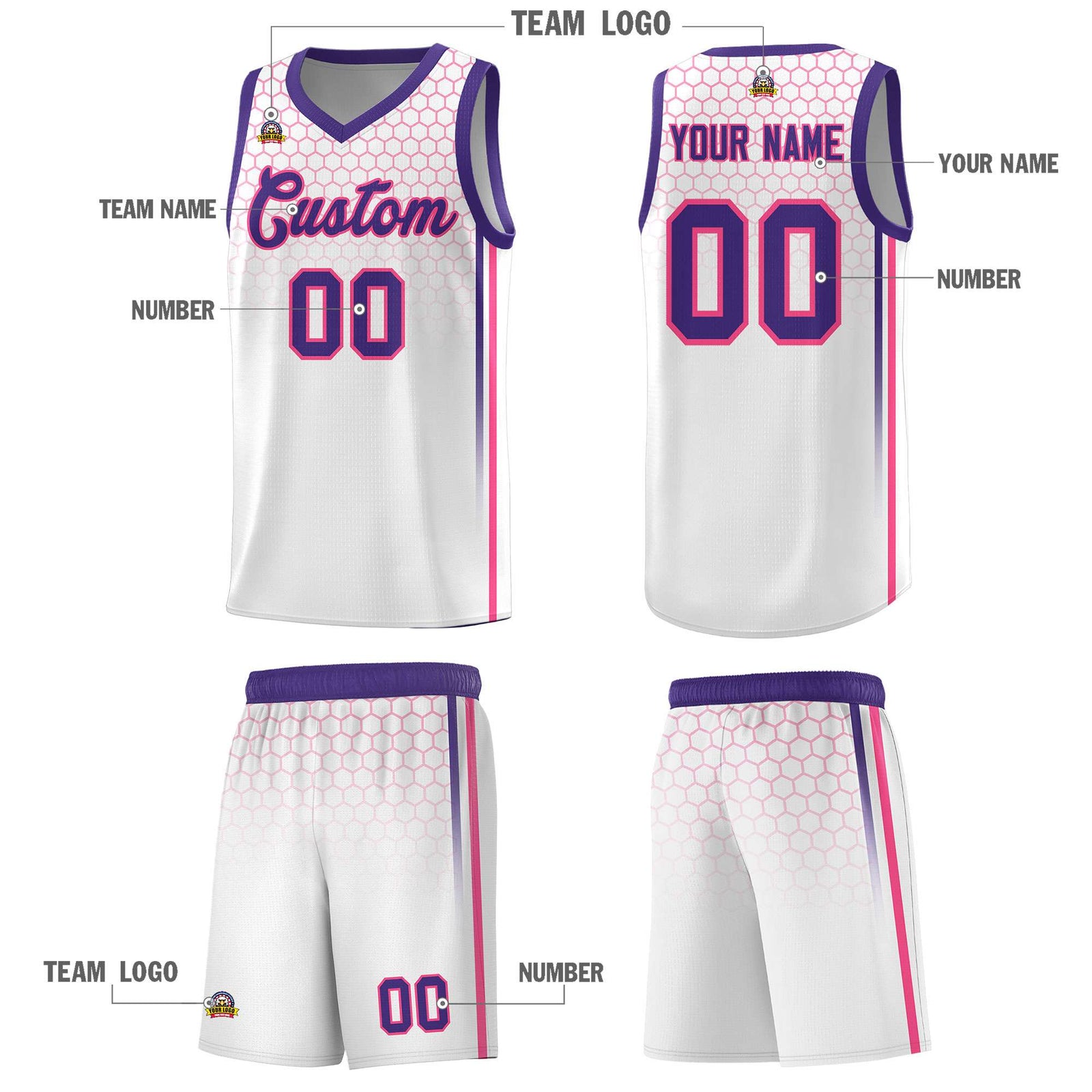 Custom White Personalized Honeycomb Pattern Sports Uniform Basketball Jersey