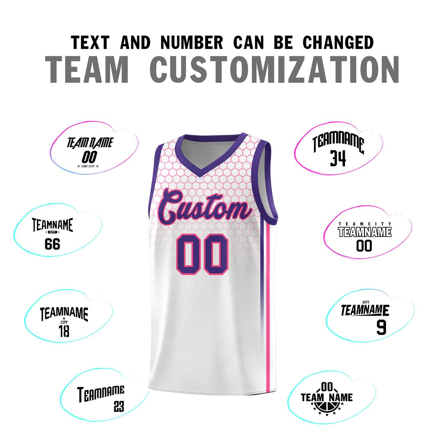 Custom White Personalized Honeycomb Pattern Sports Uniform Basketball Jersey