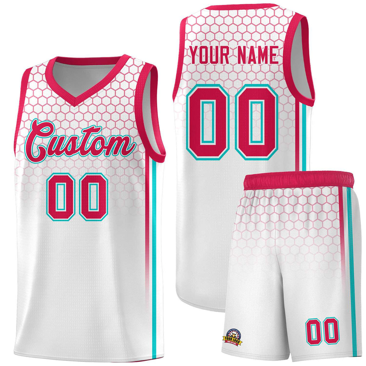 Custom White Personalized Honeycomb Pattern Sports Uniform Basketball Jersey
