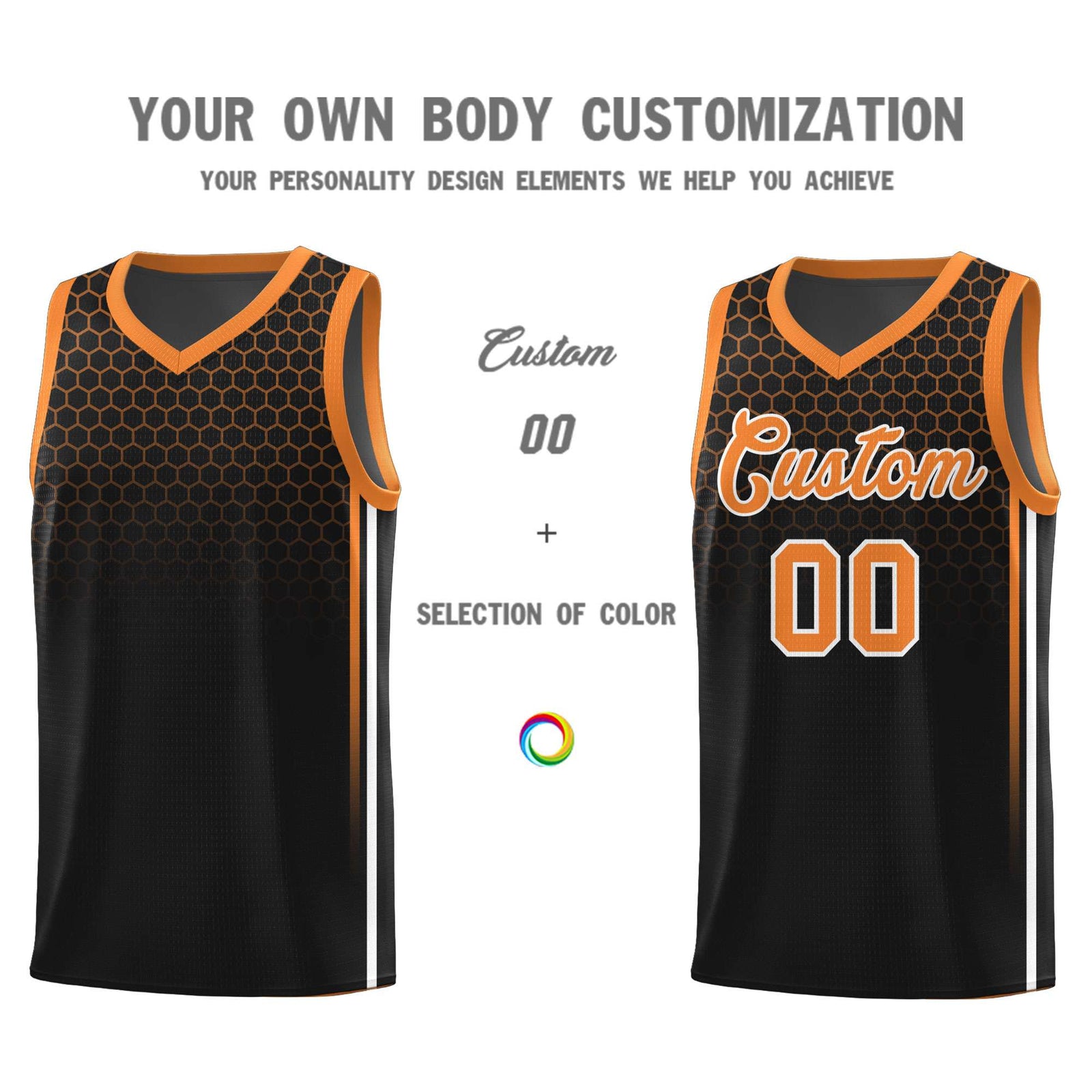 Custom Black Personalized Honeycomb Pattern Sports Uniform Basketball Jersey