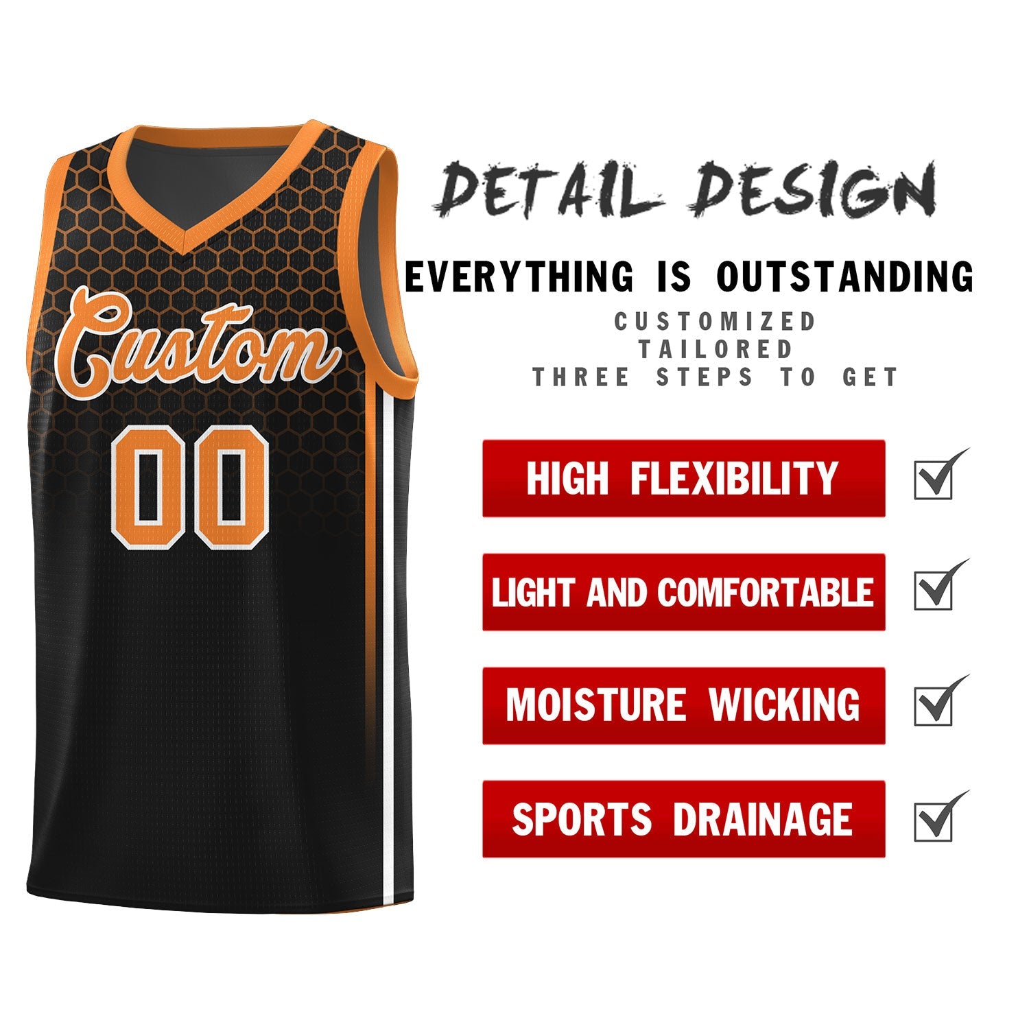 Custom Black Personalized Honeycomb Pattern Sports Uniform Basketball Jersey