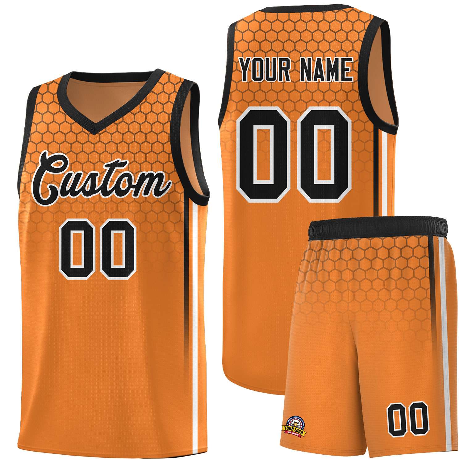 Custom Gold Orange Personalized Honeycomb Pattern Sports Uniform Basketball Jersey