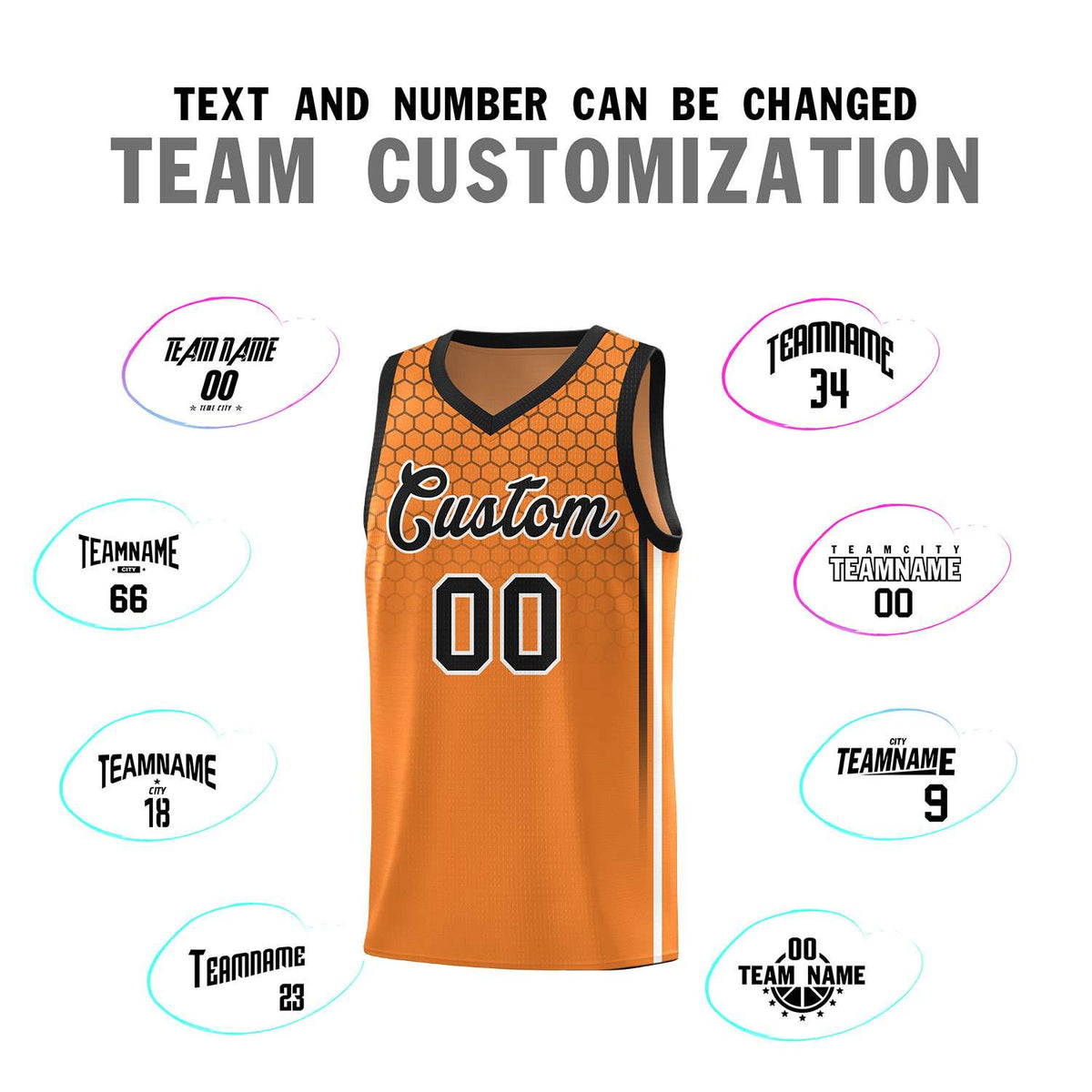 Custom Gold Orange Personalized Honeycomb Pattern Sports Uniform Basketball Jersey