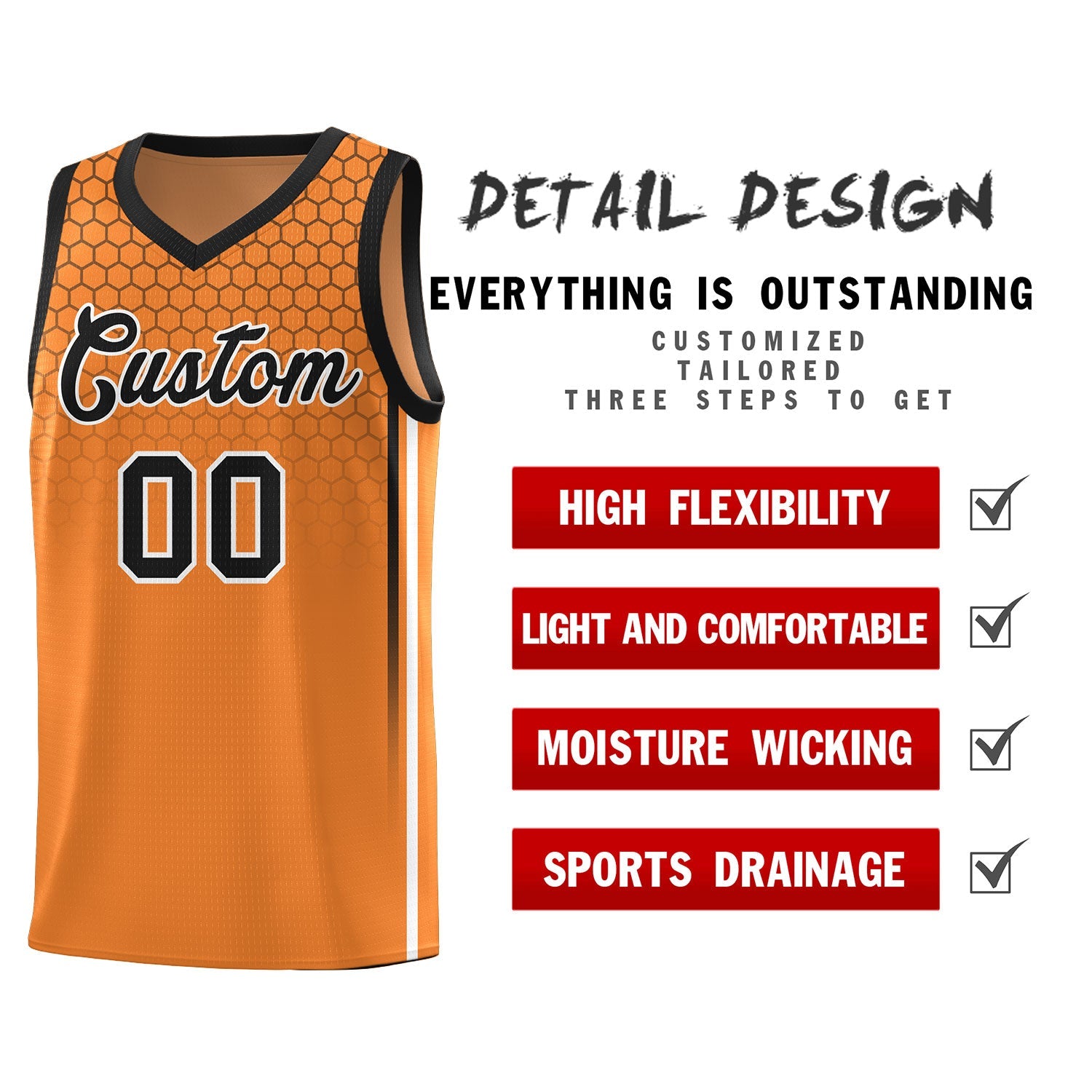 Custom Gold Orange Personalized Honeycomb Pattern Sports Uniform Basketball Jersey