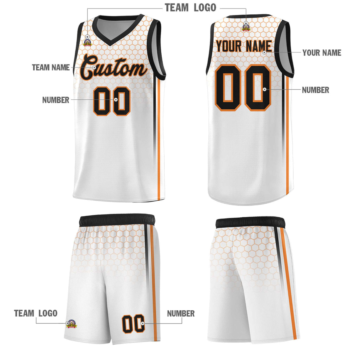 Custom White Personalized Honeycomb Pattern Sports Uniform Basketball Jersey