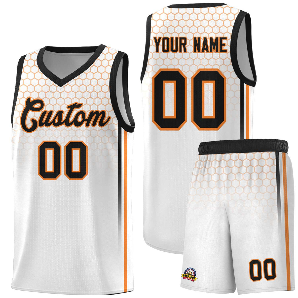 Custom White Personalized Honeycomb Pattern Sports Uniform Basketball Jersey