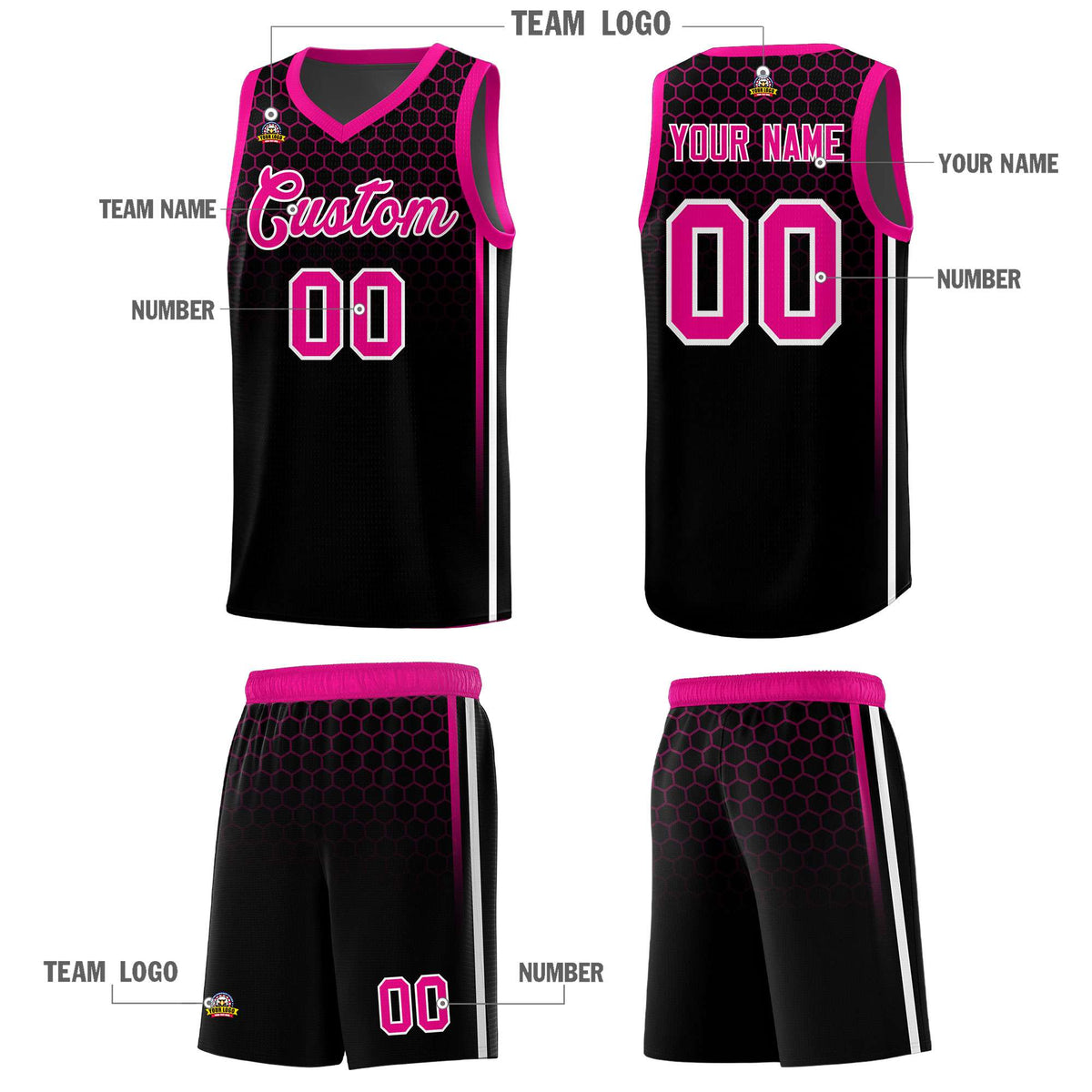 Custom Black Personalized Honeycomb Pattern Sports Uniform Basketball Jersey