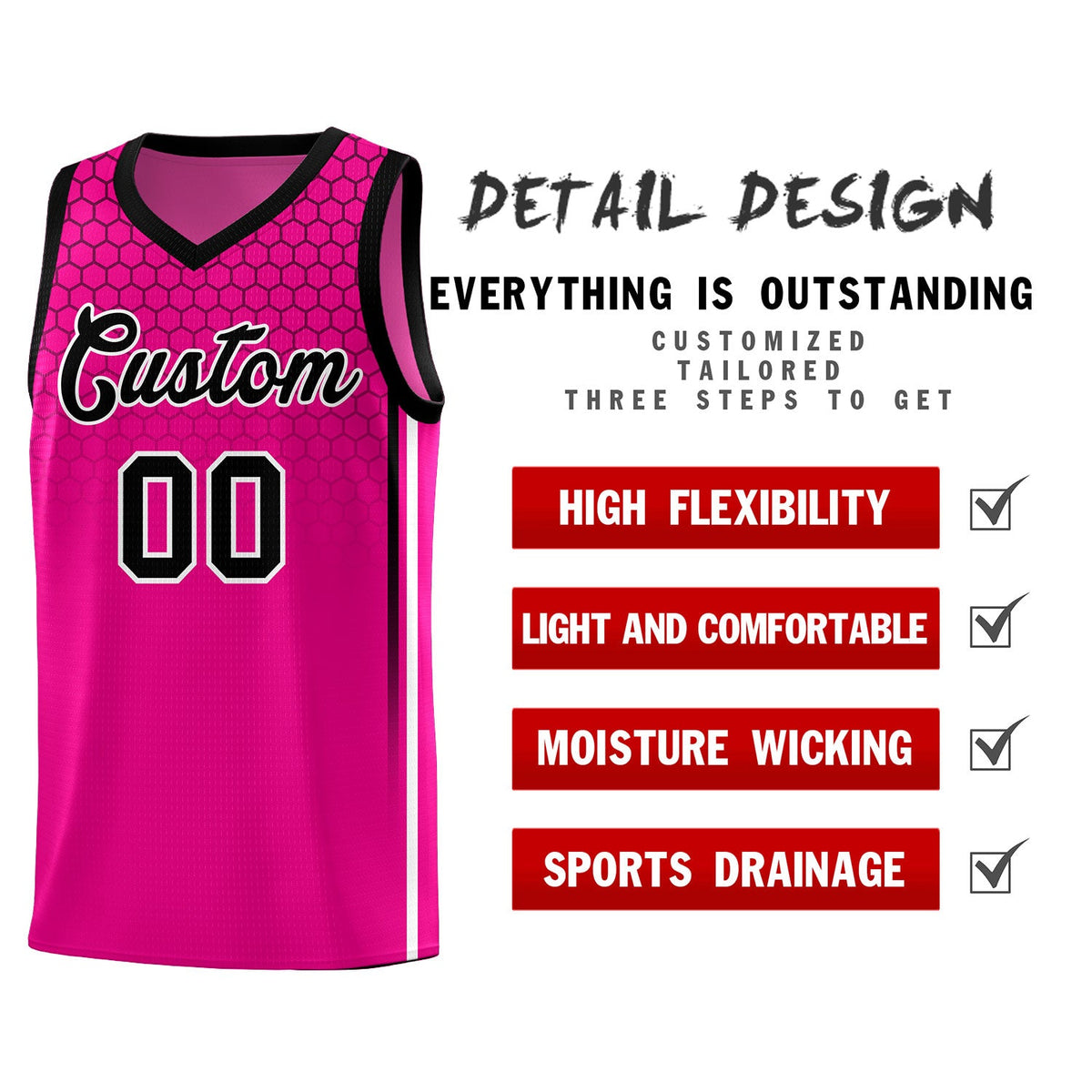 Custom Pink Personalized Honeycomb Pattern Sports Uniform Basketball Jersey