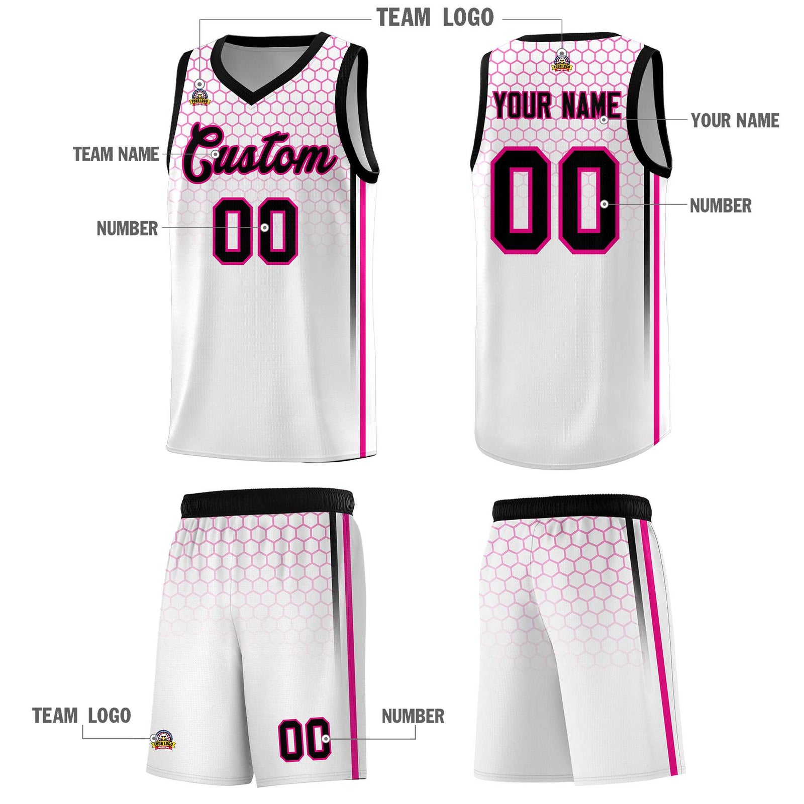 Custom White Personalized Honeycomb Pattern Sports Uniform Basketball Jersey