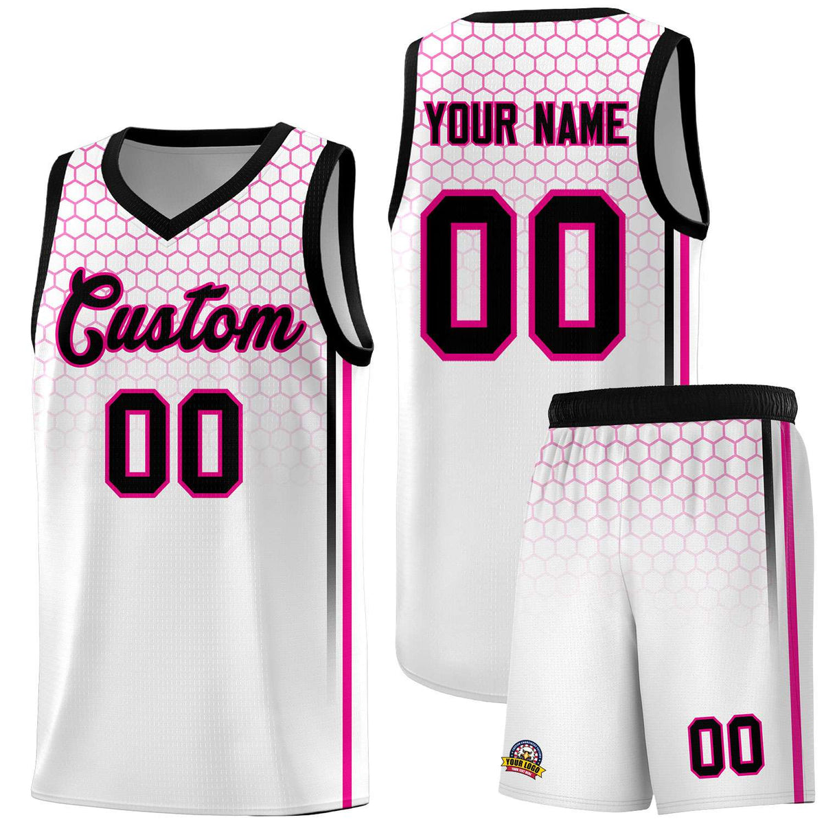 Custom White Personalized Honeycomb Pattern Sports Uniform Basketball Jersey