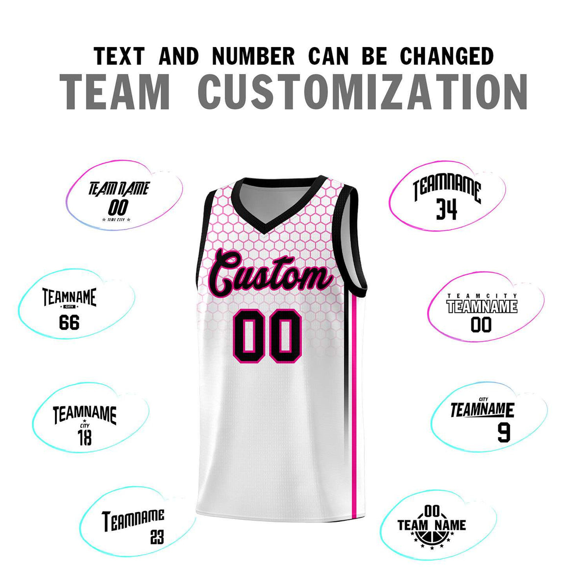 Custom White Personalized Honeycomb Pattern Sports Uniform Basketball Jersey