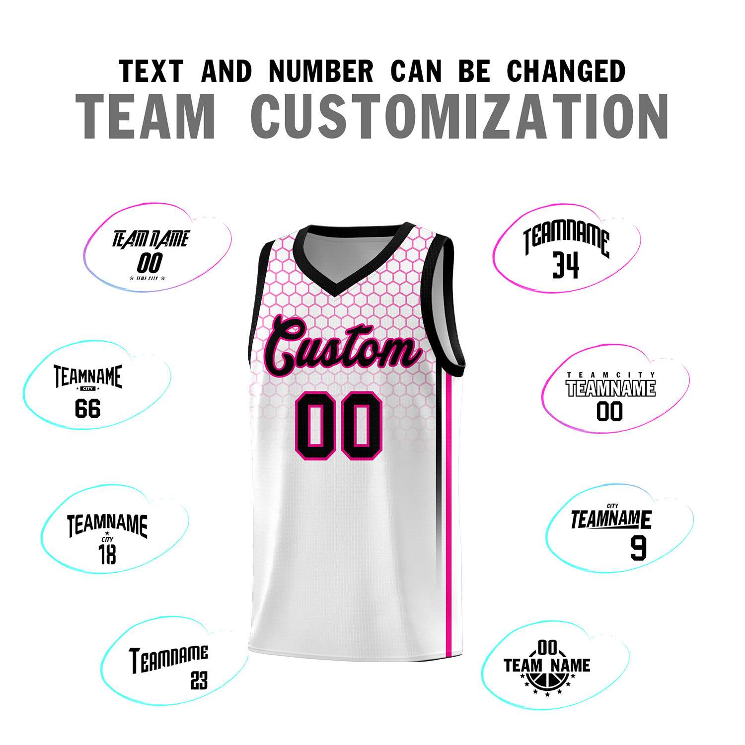 Custom White Personalized Honeycomb Pattern Sports Uniform Basketball Jersey