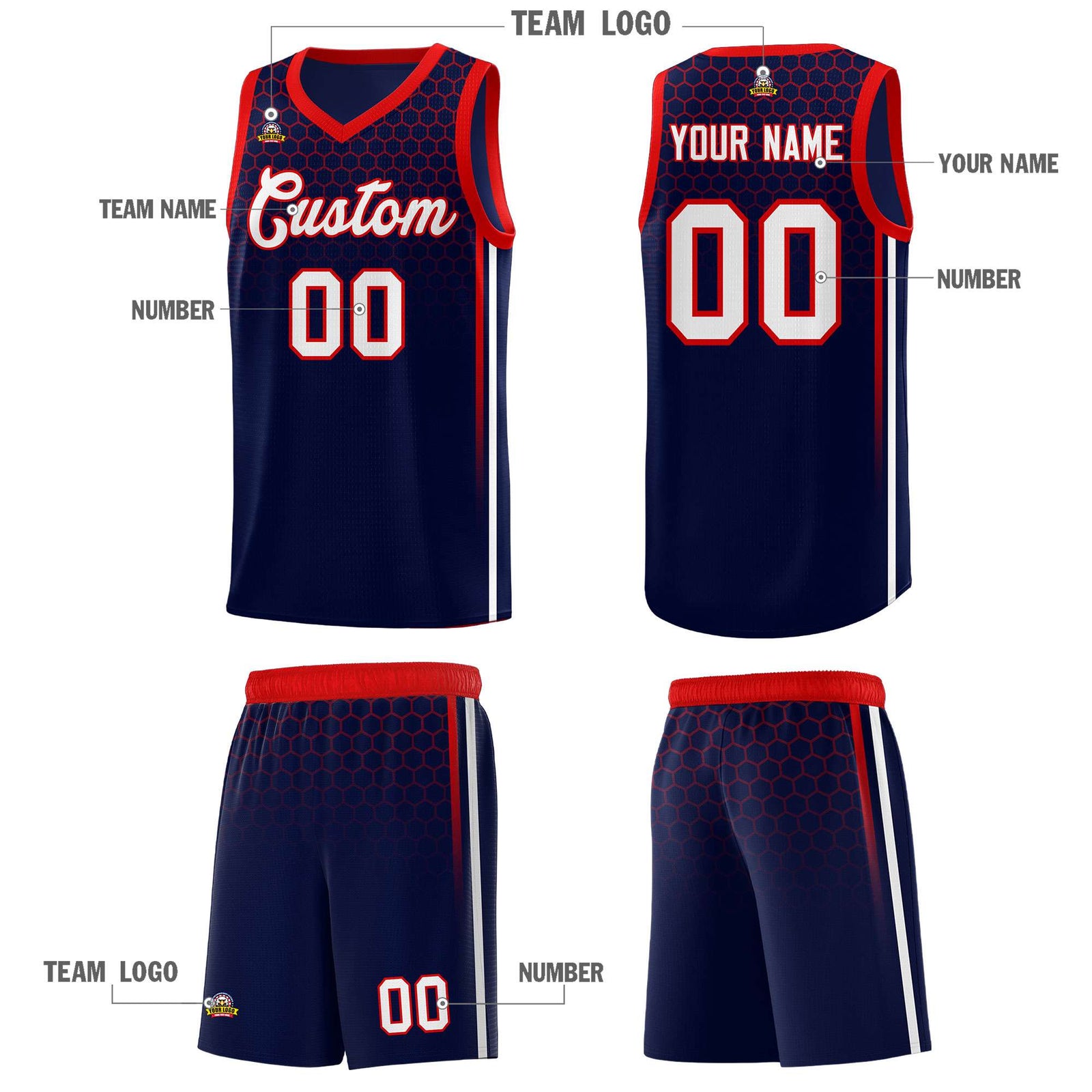 Custom Navy Personalized Honeycomb Pattern Sports Uniform Basketball Jersey