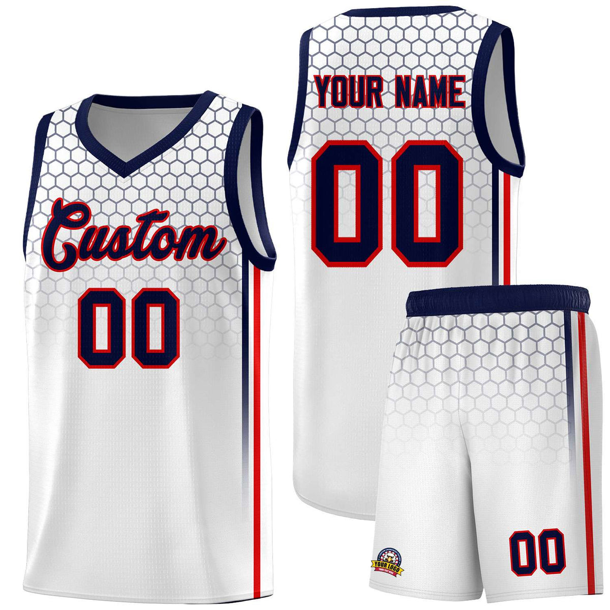 Custom White Personalized Honeycomb Pattern Sports Uniform Basketball Jersey