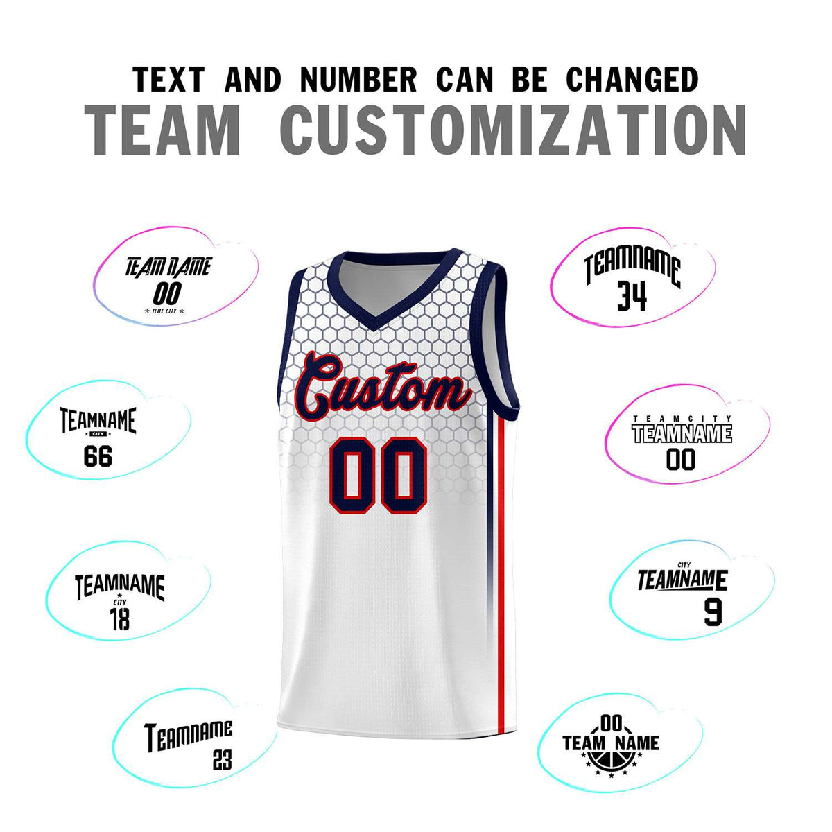 Custom White Personalized Honeycomb Pattern Sports Uniform Basketball Jersey