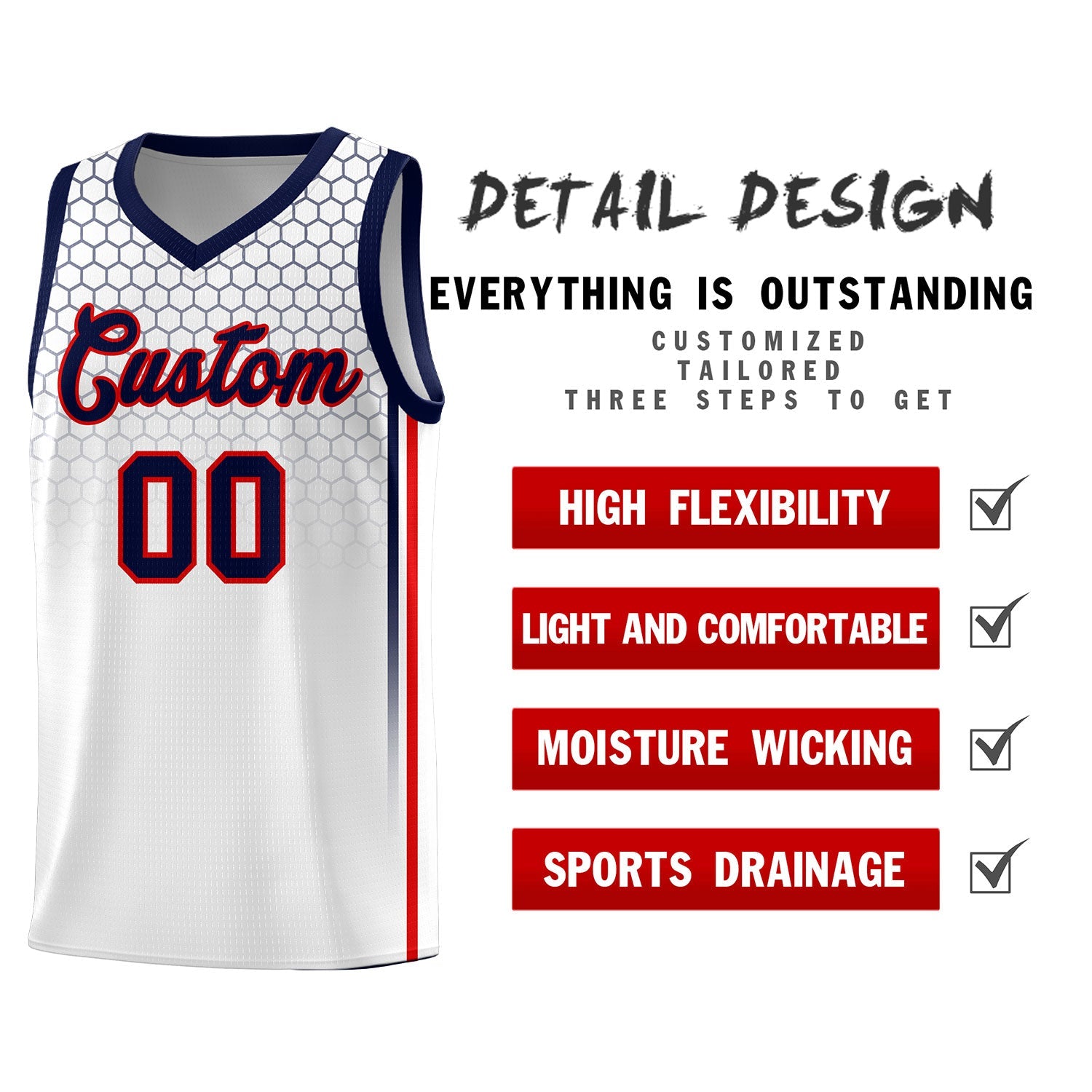 Custom White Personalized Honeycomb Pattern Sports Uniform Basketball Jersey