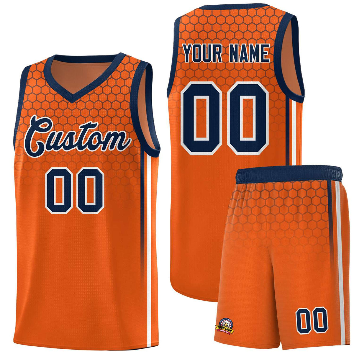 Custom Texas Orange Personalized Honeycomb Pattern Sports Uniform Basketball Jersey