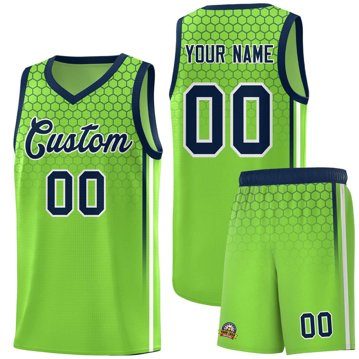 Custom Green Personalized Honeycomb Pattern Sports Uniform Basketball Jersey