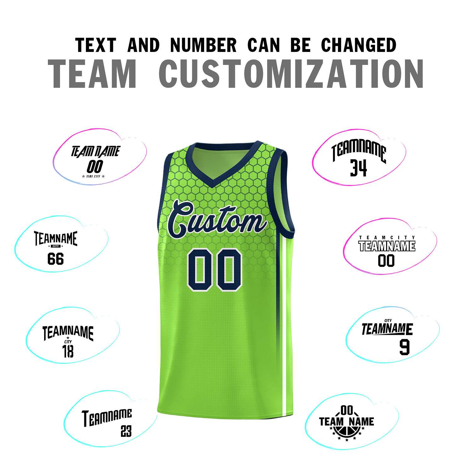 Custom Green Personalized Honeycomb Pattern Sports Uniform Basketball Jersey