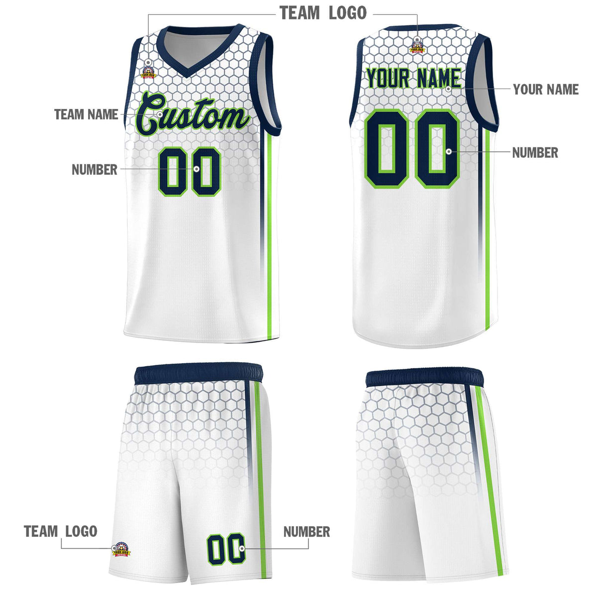 Custom White Personalized Honeycomb Pattern Sports Uniform Basketball Jersey