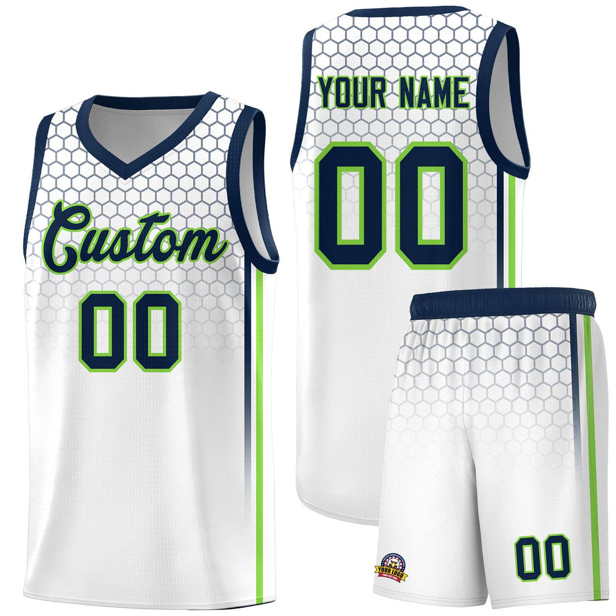 Custom White Personalized Honeycomb Pattern Sports Uniform Basketball Jersey