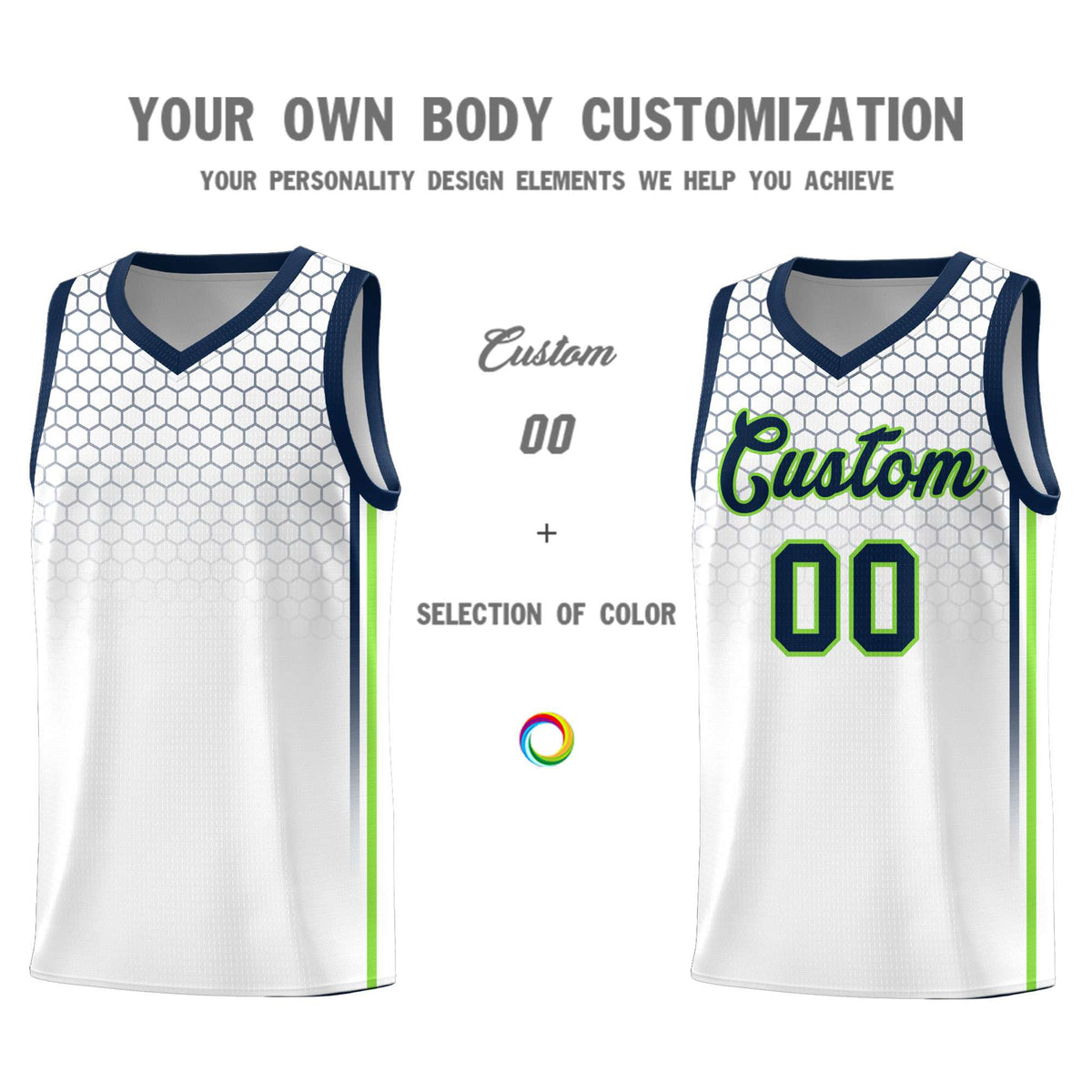 Custom White Personalized Honeycomb Pattern Sports Uniform Basketball Jersey