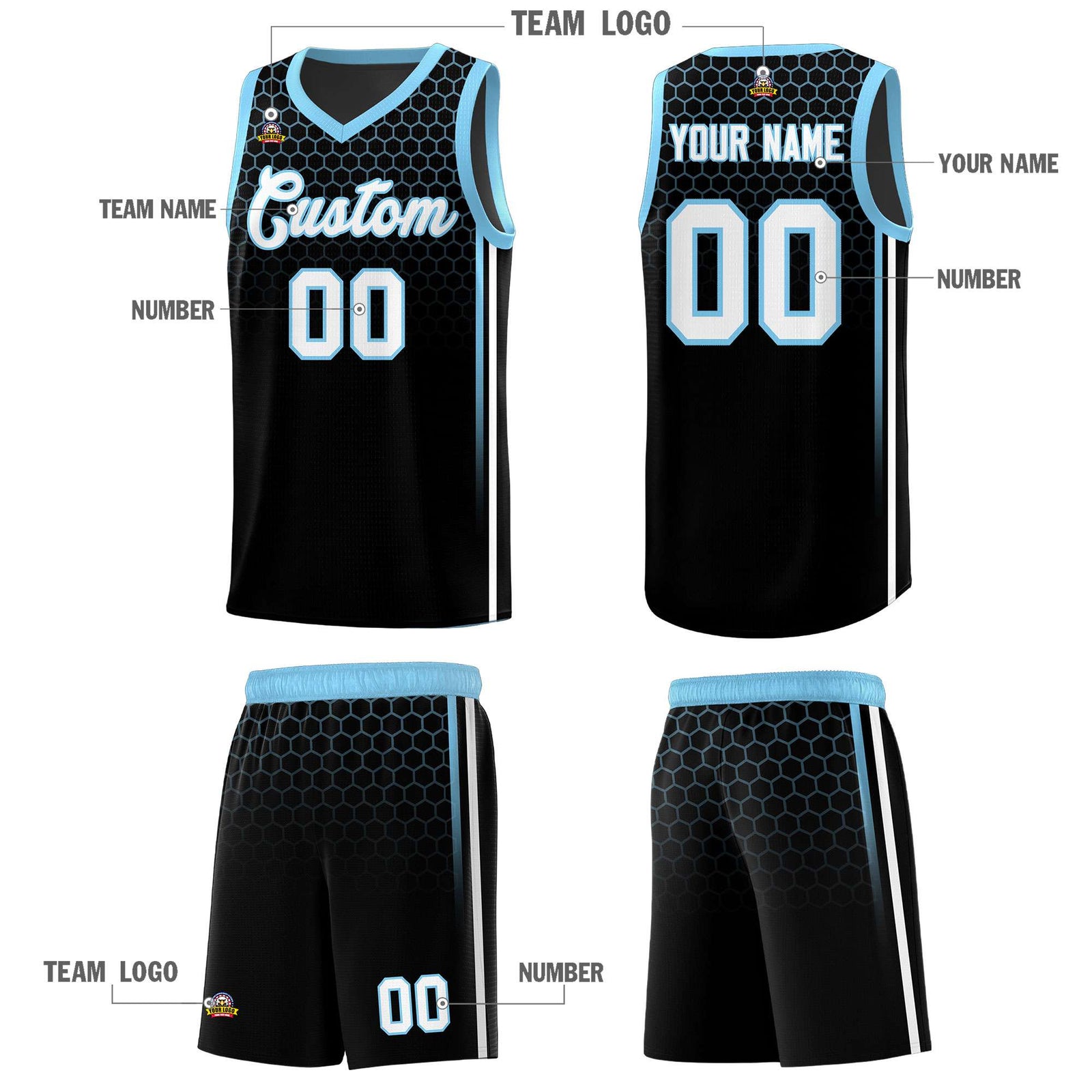 Custom Black Personalized Honeycomb Pattern Sports Uniform Basketball Jersey
