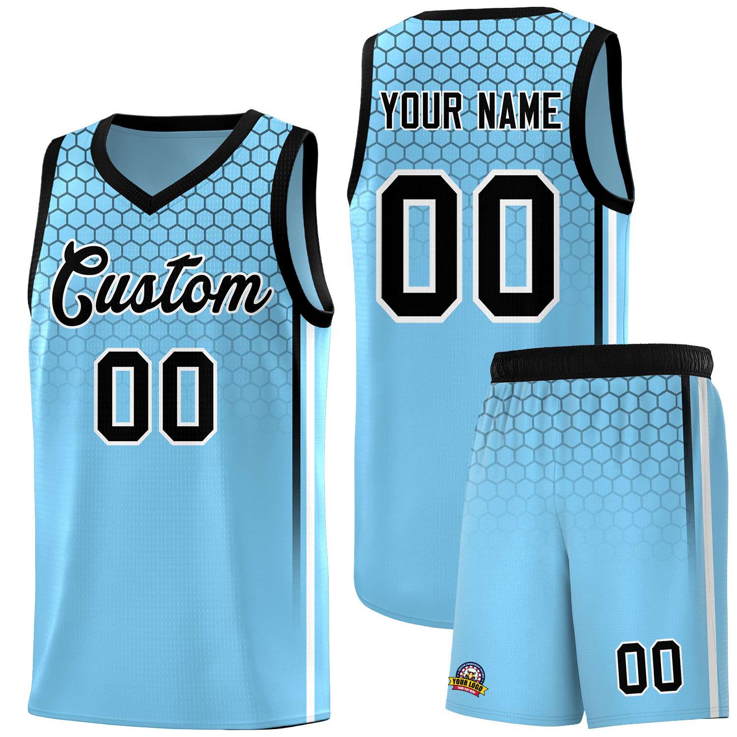Custom Light Blue Personalized Honeycomb Pattern Sports Uniform Basketball Jersey