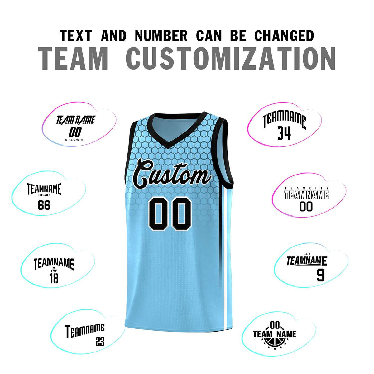 Custom Light Blue Personalized Honeycomb Pattern Sports Uniform Basketball Jersey