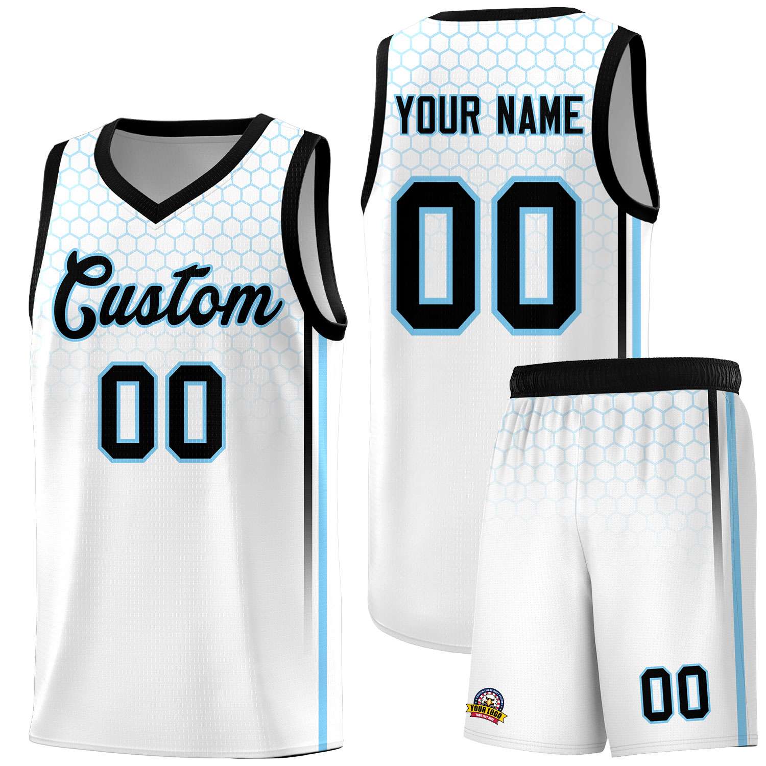 Custom White Personalized Honeycomb Pattern Sports Uniform Basketball Jersey