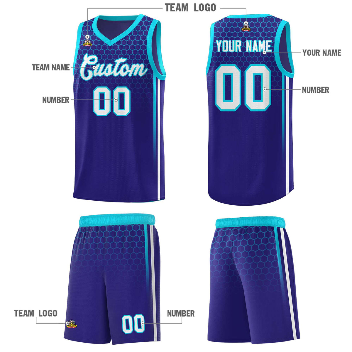 Custom Royal Personalized Honeycomb Pattern Sports Uniform Basketball Jersey