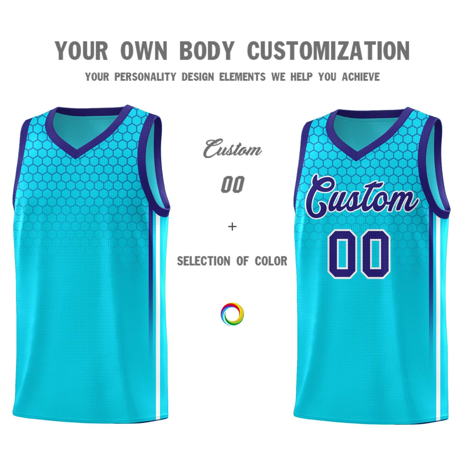 Custom Powder Blue Personalized Honeycomb Pattern Sports Uniform Basketball Jersey
