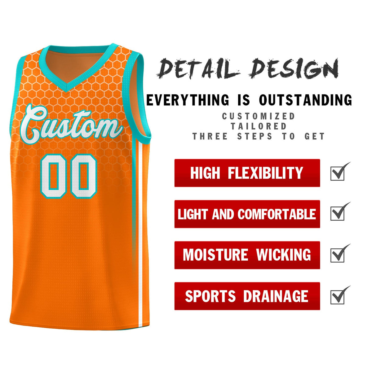 Custom Orange Personalized Honeycomb Pattern Sports Uniform Basketball Jersey