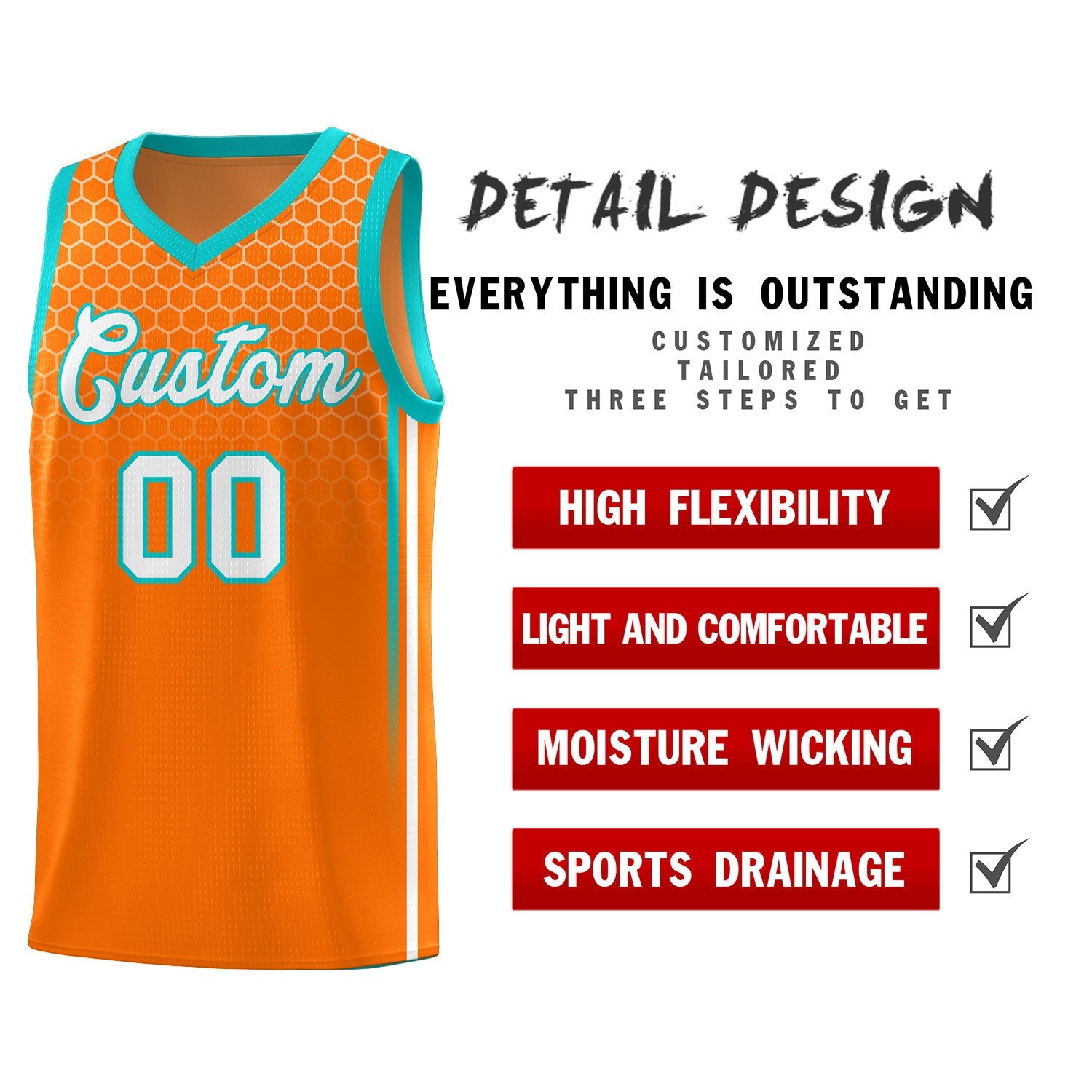 Custom Orange Personalized Honeycomb Pattern Sports Uniform Basketball Jersey