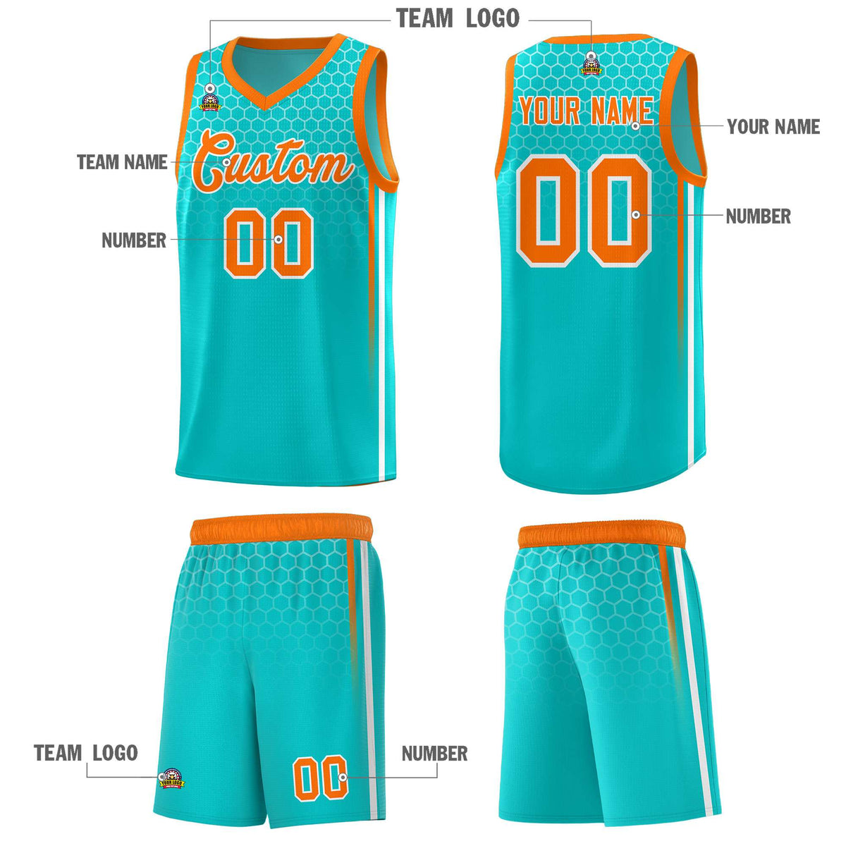 Custom Sky Blue Personalized Honeycomb Pattern Sports Uniform Basketball Jersey