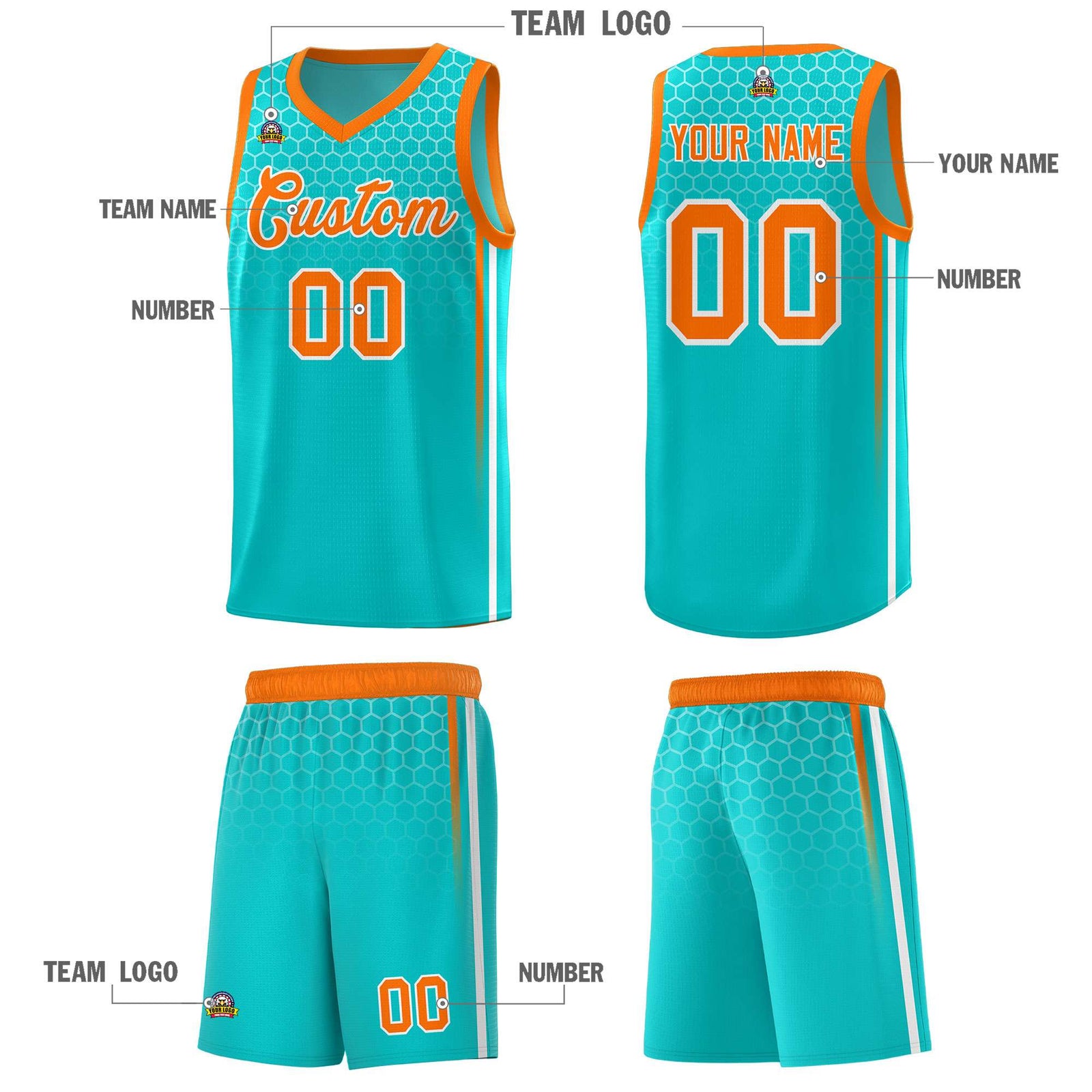 Custom Sky Blue Personalized Honeycomb Pattern Sports Uniform Basketball Jersey