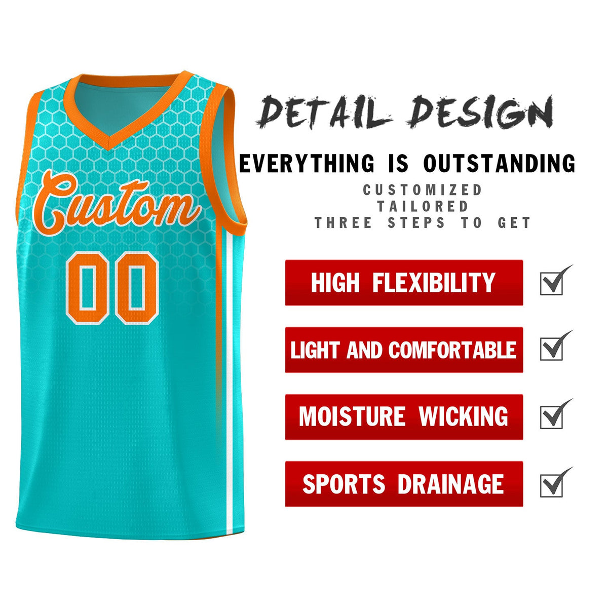 Custom Sky Blue Personalized Honeycomb Pattern Sports Uniform Basketball Jersey