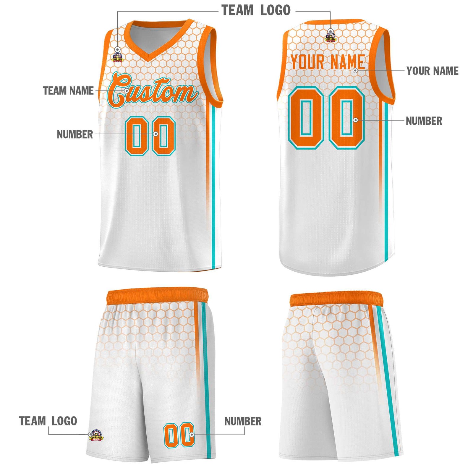 Custom White Personalized Honeycomb Pattern Sports Uniform Basketball Jersey