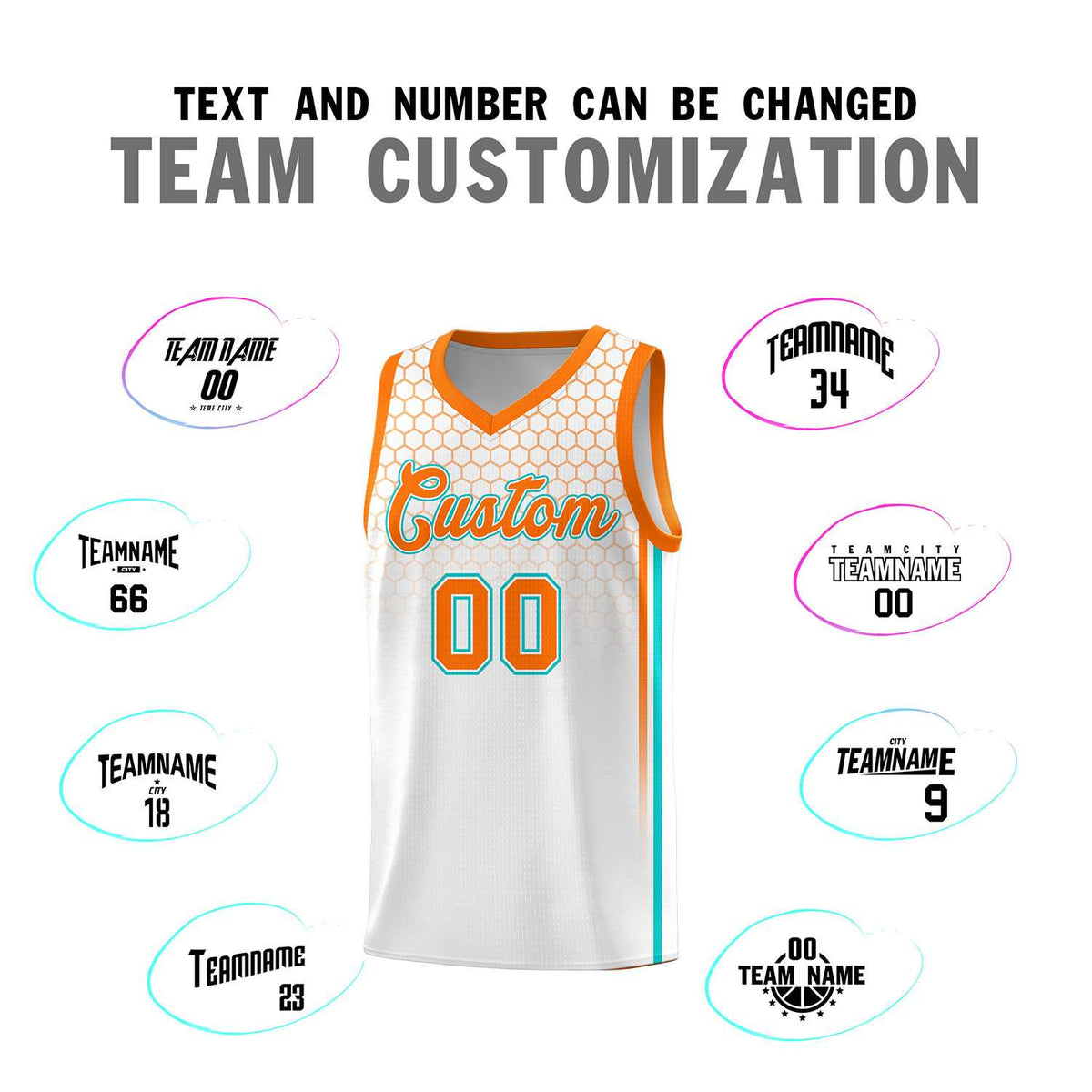 Custom White Personalized Honeycomb Pattern Sports Uniform Basketball Jersey
