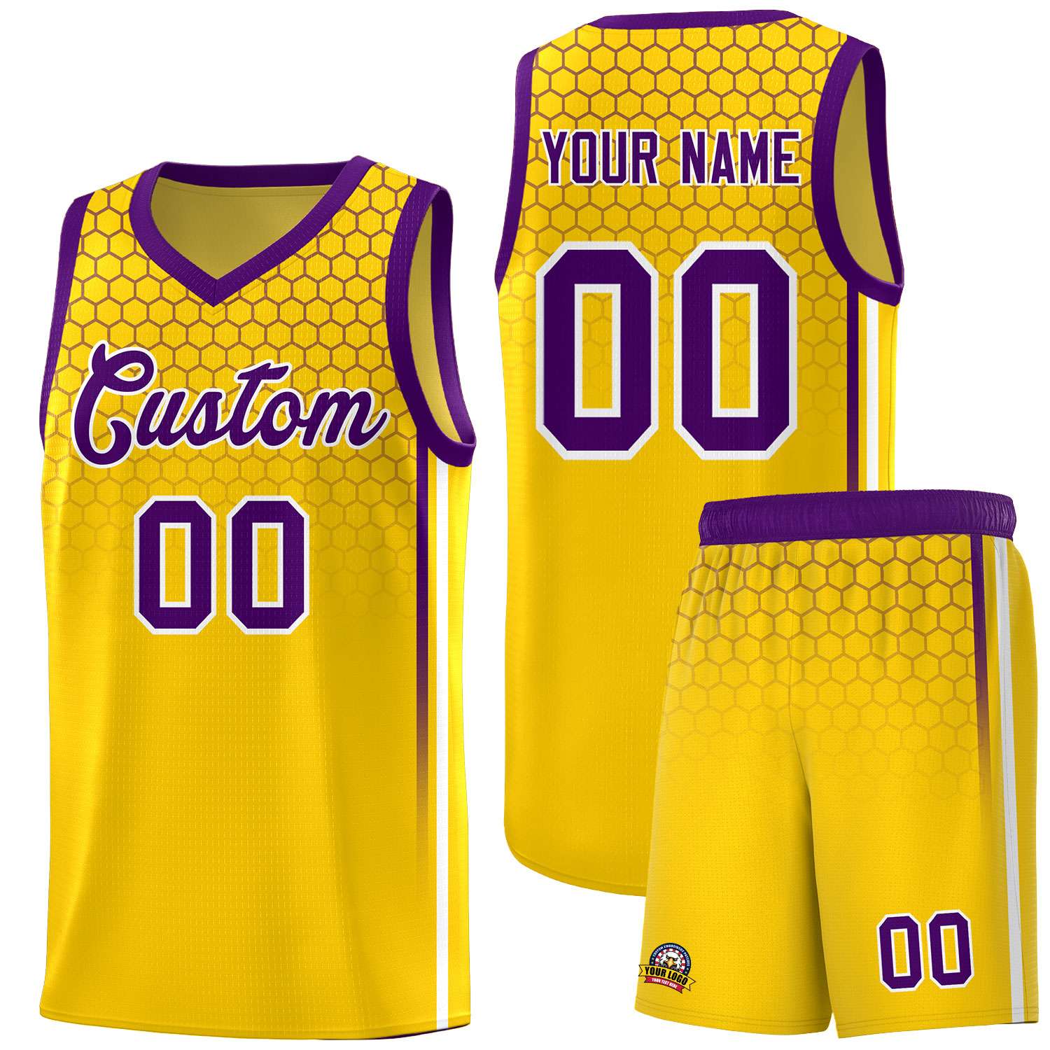 Custom Gold Personalized Honeycomb Pattern Sports Uniform Basketball Jersey