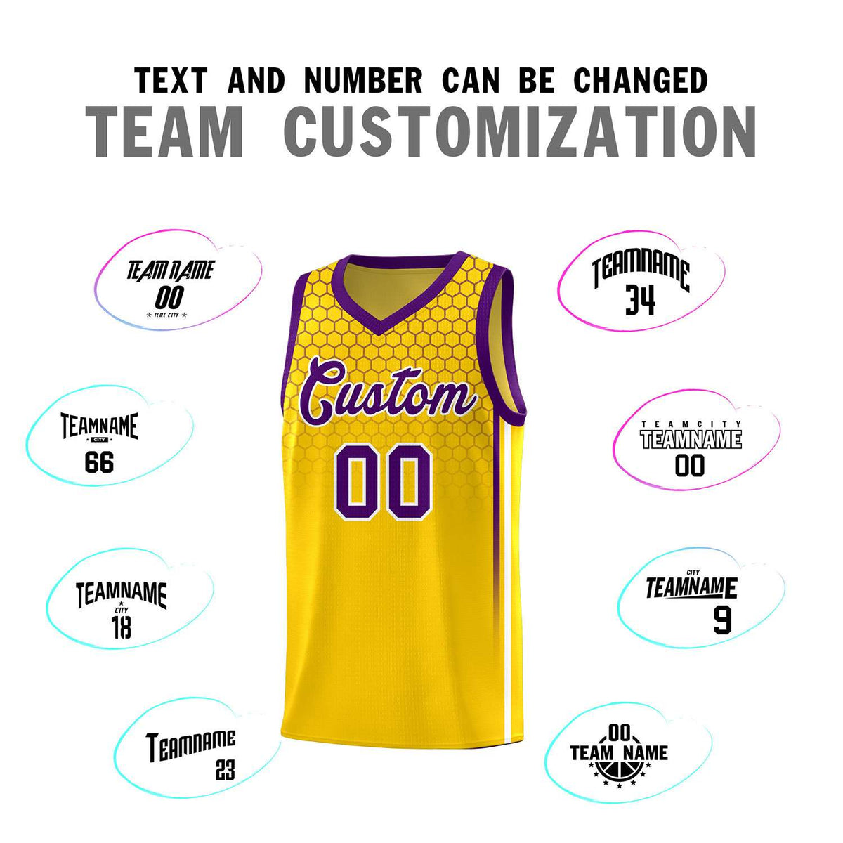 Custom Gold Personalized Honeycomb Pattern Sports Uniform Basketball Jersey